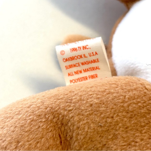 Wrinkles Bulldog 1996 Ty Beanie Babies Plush Stuffed Animal 8" Long Brown White - Picture 3 of 10